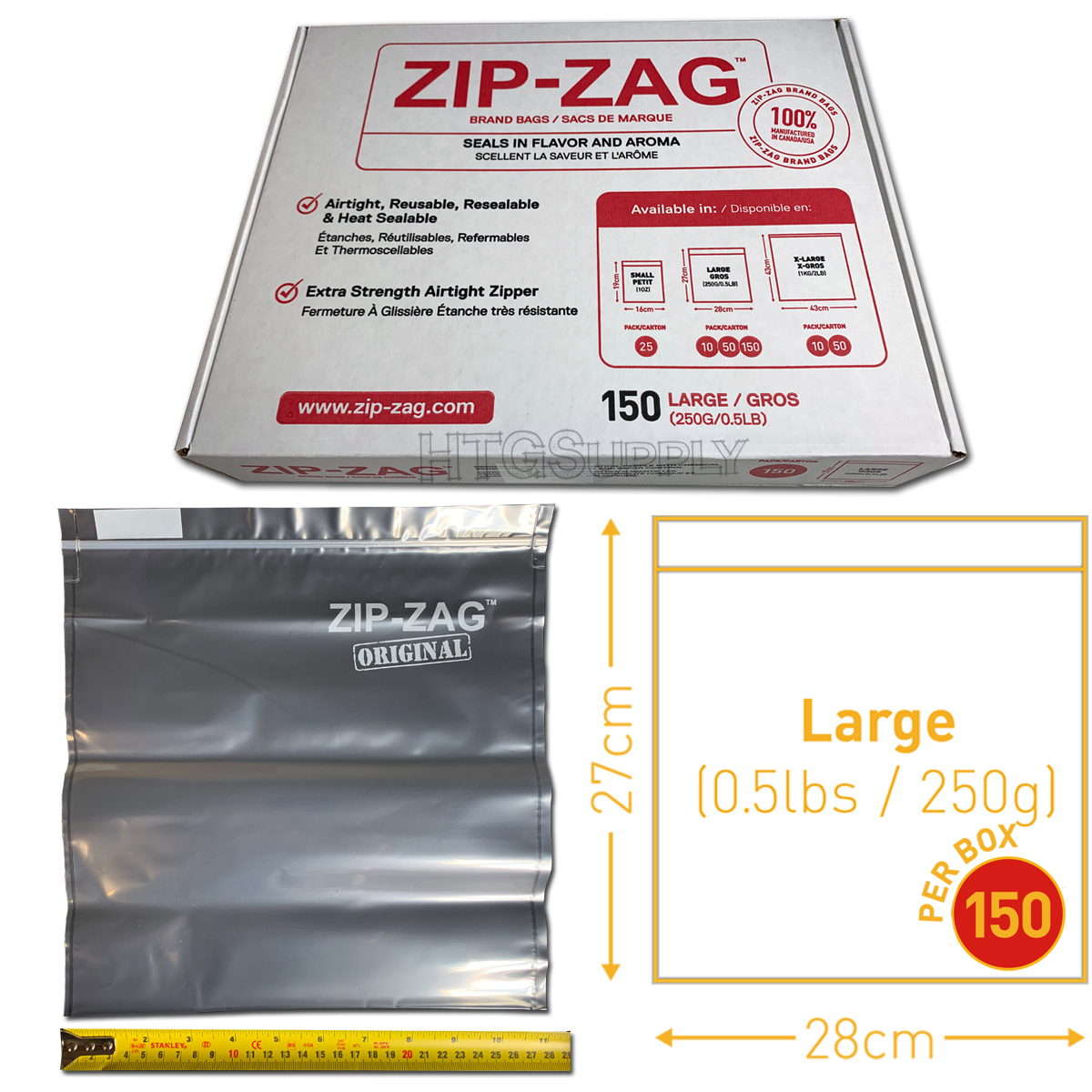 Large Zip Zag Bags - 150 Pack  HTG Supply Hydroponics & Grow Lights